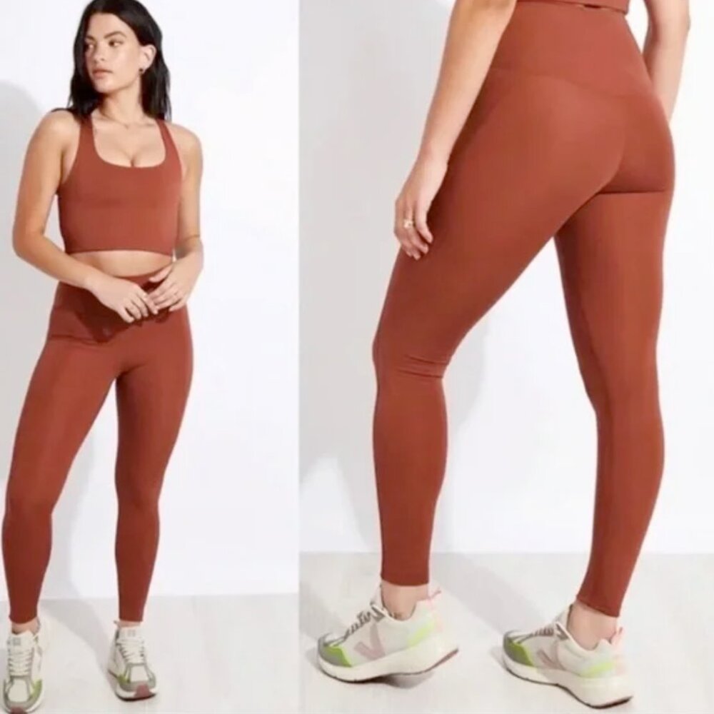 Girlfriend Collective High Rise Compression Leggings in Rust, Size: M